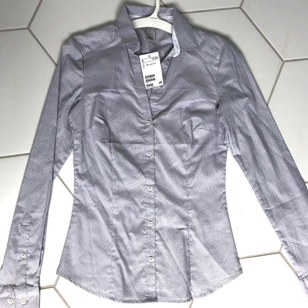 NEW Tailored H&M Lavender Polka Dot Button Down